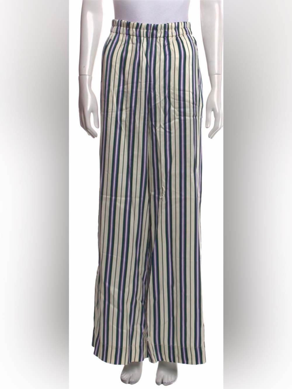 Sezane Striped Wide-Leg Chinos in Cream, Navy & Green